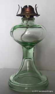 Vintage Vasoline Vaseline Glass Oil Lamp Green Depression Glows with 