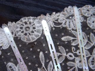 Antique Mother of Pearl Lace Fan Floral Design French