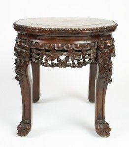   Antique Carved Rosewood Marble Pedestal Stand Table WOW