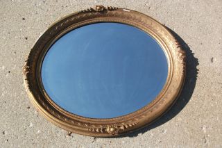 Vintage Oval Gold Gilt Gesso Framed Wall Mirror Beveled Glass 33 x 28 