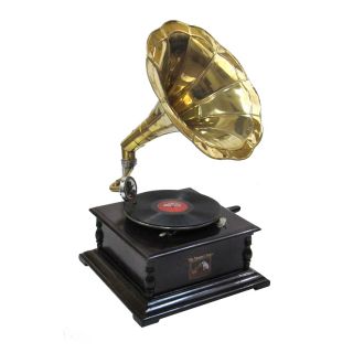 Antique Replica Phonograph Gramophone Brass Horn
