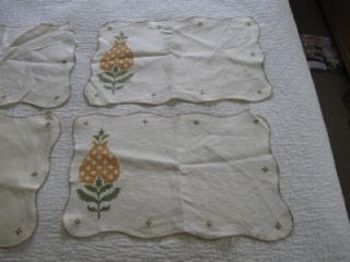 Vintage Antique Pineapple Cross Stitch Embroidery Placemat Napkin Set 