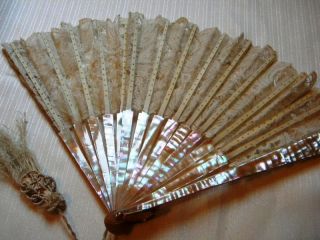 Antique Elegant Hand Fan Celluloid Lace Hand Made