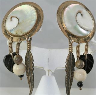 Vintage Sterling GFMW Shell Feather Dangling Earrings
