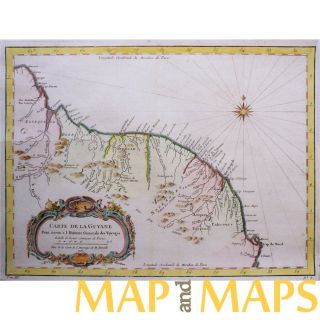 KINDOMS GUYANE SURINAME FRENCH GUIANA ORIGINAL OLD MAP BELLIN 1753