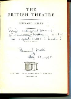 Bernard Miles The British Theatre RARE Signed Book Owned by Tennessee 