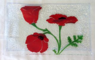 Anne C Ross Fused Glass Rectangle Floral Plate Signed