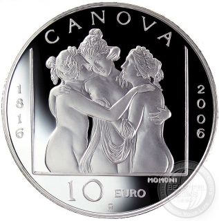 2006 San Marino 10 Euro Antonio Canova Silver Proof Coin Three Graces 
