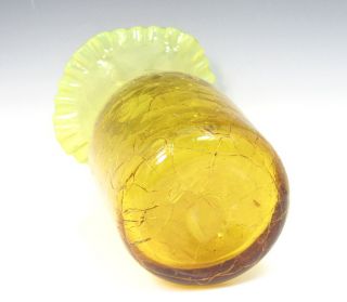 Vintage Blenko Ruffled Vase Jonquil Yellow Opalescent Crackle Glass 