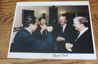Gerald Ford Signed Unusual 4 President Photogragh 1981 Reagan Nixon 