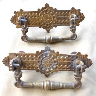   of Antique Victorian Eastlake Cast Brass Drawer Pulls Handles