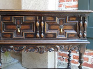 Antique English Carved Oak Barley Twist Sofa Hall Table Jacobean 