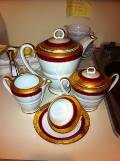 French Antique Porcelain China Tea Set Gold Trim