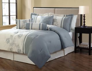7pcs Queen Jasmine Aqua Blue Bedding Comforter Set