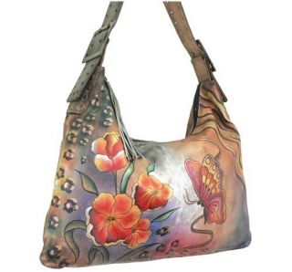 NWT Anuschka Large Square Slouch Handbag Premium Floral Safari