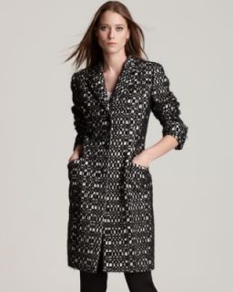Anne Klein NEW Black Ivory Wool Pattern Notch Collar Three Button Coat 