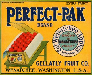 Perfect Pak Vintage Apple Fruit Crate Label Wenatchee