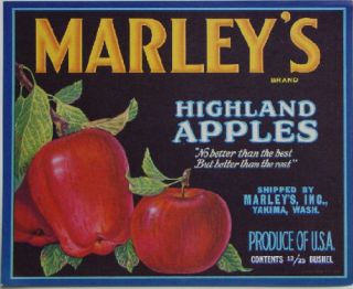 Marleys Vintage Apple Crate Label Yakima Washington
