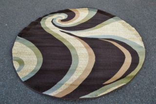Brown Green Beige Blue 6 Foot Round Area Rug Carpet Circular