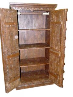 Antique Door Wardrobe Armoire India Furniture Teak Wood Carved Cabinet 