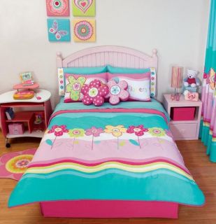 New Girls Teen Pink Aqua Flowers Comforter Bedding Sheet Set Queen 
