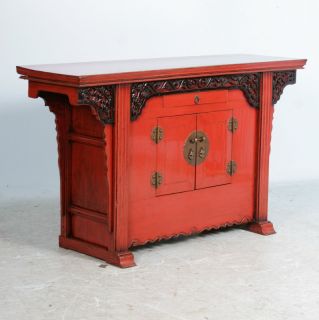 Antique Red Painted Lacquered Chinese Sideboard Console Altar Table 