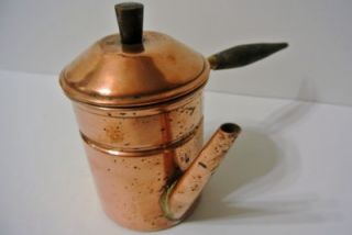 Antique Unique Copper Tea Kettle Pot Marked 6 Straight Wood Handle Art 