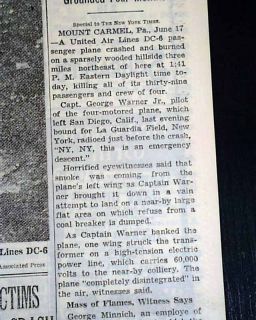 UA FLIGHT 624 Mt. Carmel PA Pennsylvania Airplane Crash Disaster 1948 