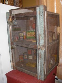 Antique Early Primitive Crude Small Pie Safe Old Original Green Paint 