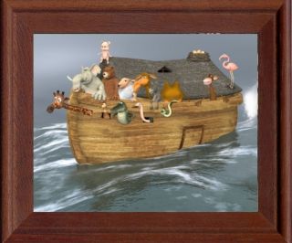 Framed Canvas Picture Tale Children Sea Animals Noahs Ark