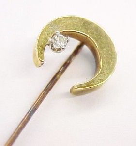 vintage diamond 14k solid gold moon stick pin 2