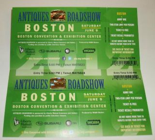 Envelope with 2 free tickets to the ANTIQUES ROADSHOW BOSTON MASS JUNE 