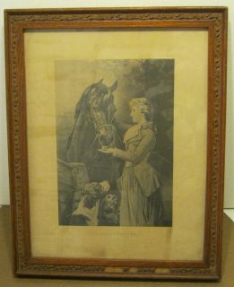 ART Antique Lithograph THOROUGHBRED Heywood Hardy 1880 Original Frame 