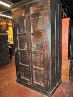 Huge Antique India Armoire Rustic Doors Cabinet Chest Teak