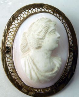 Antique Victorian Jewelry Brooch Art Nouveau Shell Cameo Pin Angel 