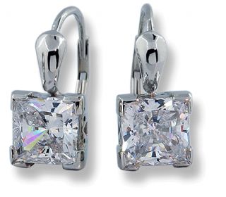 Drop Earrings 14k White Gold Princess Cut Crystal 2.5 ctw CZs
