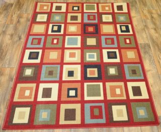   SKID MODERN SQUARES RED 33 X 5 (FITS 4 X 6 AREA) AREA RUG   CARPET