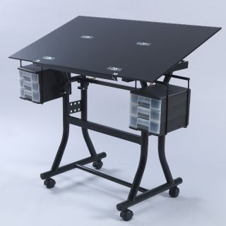 LARGE Black GLASS Drawing / Art / Drafting Table  Desk  Hobby 