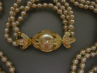  ARNOLD SCAASI WATER LILIES TRIPLE STRAND PEARL NECKLACE & BRACELET 