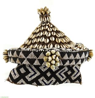 Kuba Royal Hat Mpaan with Beads and Cowrie Shells African
