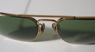 Vintage 1960s Ray Ban B L Square Aviator Sunglasses Gold w Green Lens 