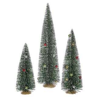 set of 3 green artificial mini village christmas trees item
