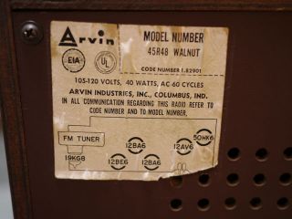 Vintage 1964 Arvin 45R48 Tube Am FM Alarm Clock Radio Walnut Finish 