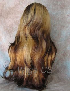 Wigs 2 Tone Blonde w Dark Root Extra Long Full Skin Top Wig