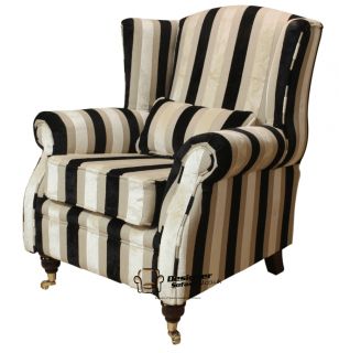 Ashley High Back Wing Chair Fireside Armchair Venetian Black White 