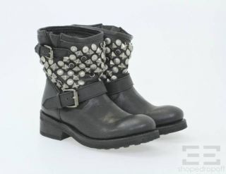 Ash Black Leather & Antique Silver Studded Titanic Ankle Boots Size 37 