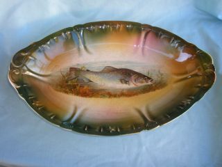 Large Antique Franz Arnt Mehlem Bonn Germany Fish Trout Platter Late 