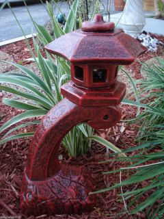 Pagoda Oriental Stone Concrete Lantern Statue Red Garden Decor Yard 