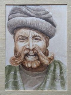 Original Frances Averill Watercolor Art Painting Portrait Turkish Man 
