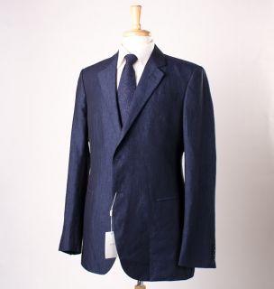 1895 Armani COLLEZIONI City Current Season Blue Linen Suit 42 L 